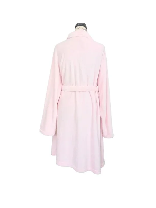 Hotel Collection Pink Plush Fleece Robe One Size Belted Bathrobe w/ Pockets - Picture 3 of 6